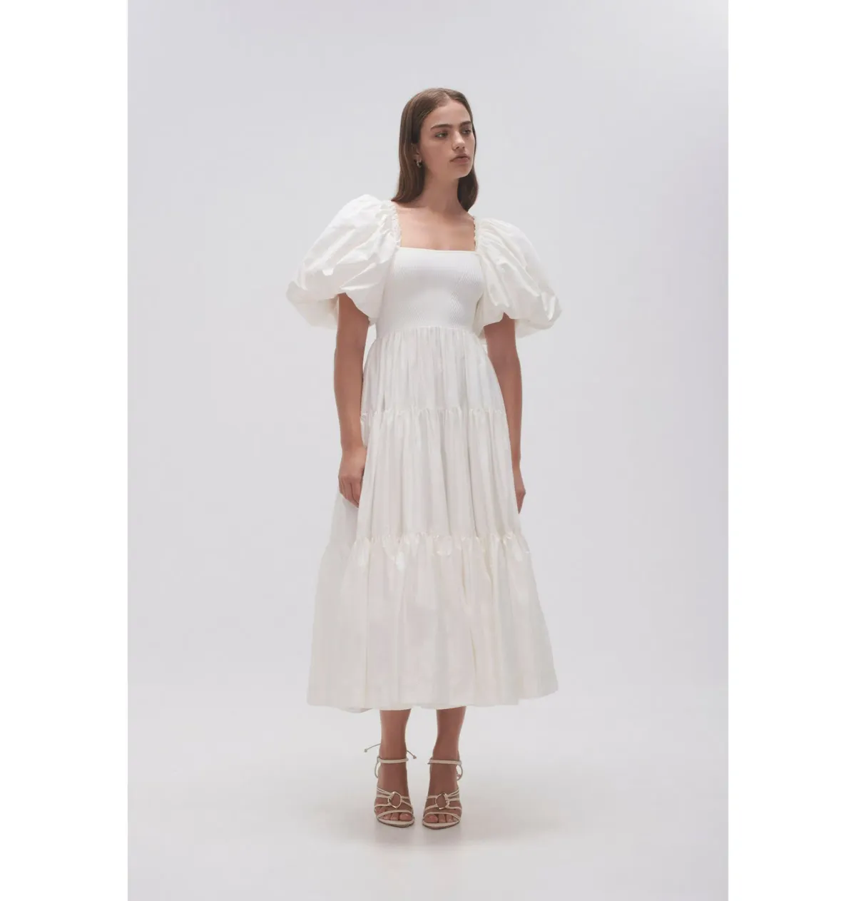 Aje Casa Puff Sleeve Midi Dress in Ivory Size AU 14 - Image 1