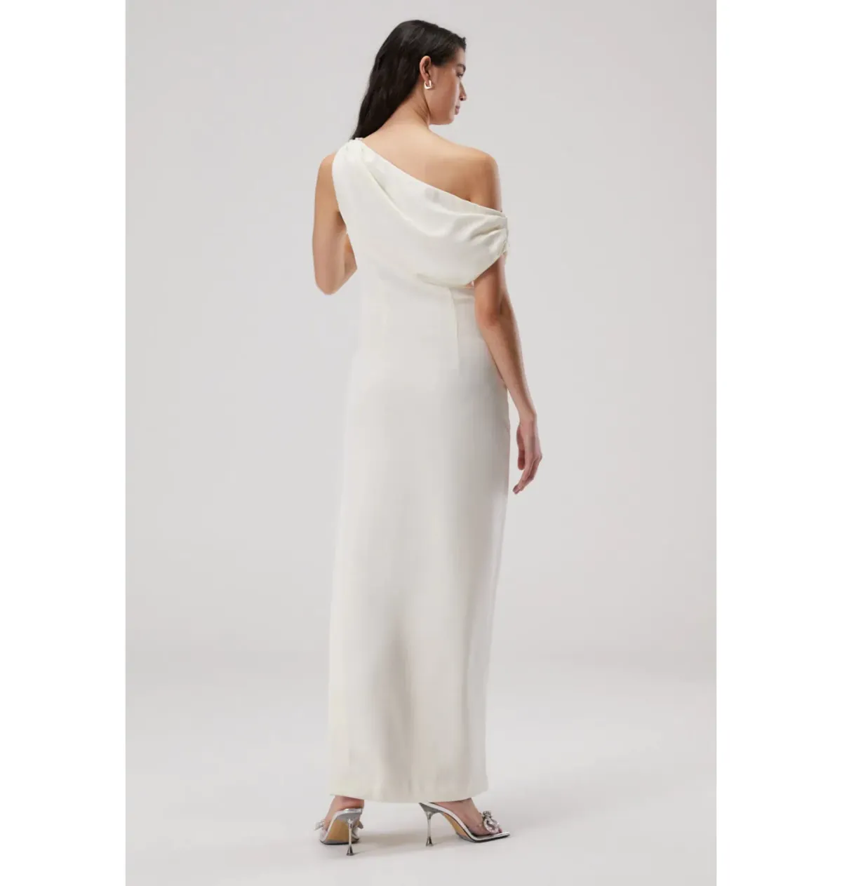Misha Aster Drape Shoulder Satin Maxi Dress Antique White 8/S - Image 4