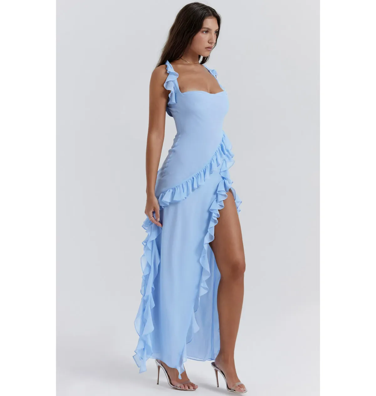 House Of CB Ariela Ruffle Maxi Dress Soft Blue Size Small / AU 8 - Image 2
