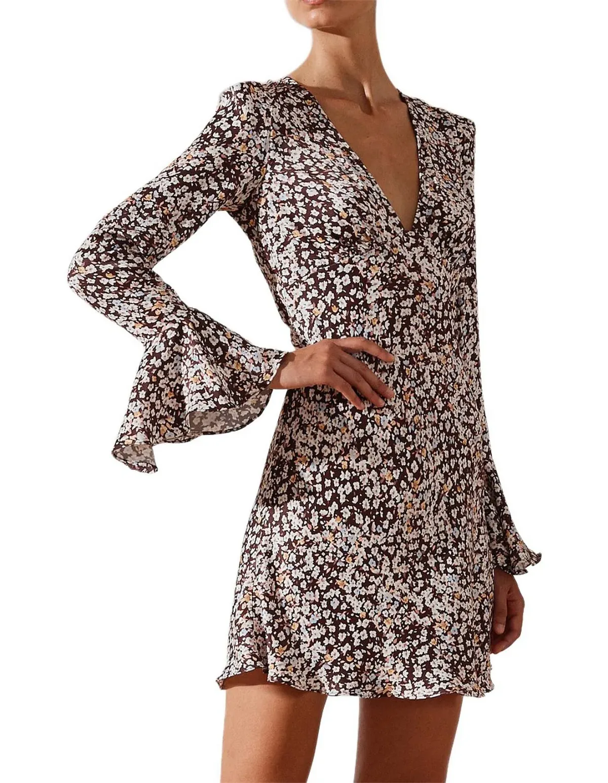 Shona Joy Billie Frill Cuff Bias Mini Dress Floral Size M / AU 10 - Image 2