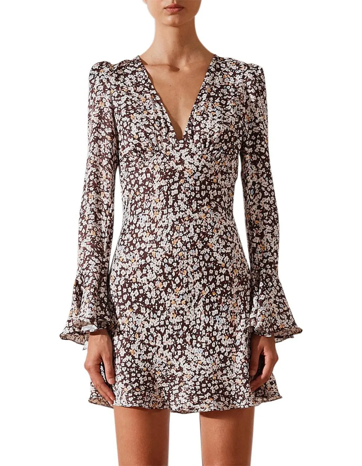 Shona Joy Billie Frill Cuff Bias Mini Dress Floral Size M / AU 10 - Image 5