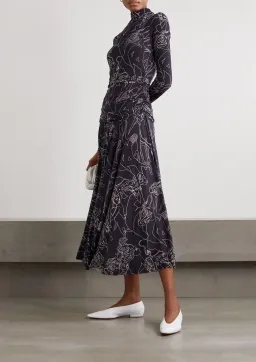 Victoria Beckham Pleated Printed Stretch Crepe Turtleneck Maxi Dress Navy Size 10 for rent on The Volte - image 1