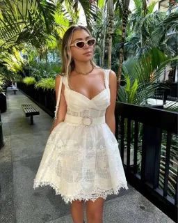 Zimmermann High Tide Embroidered Corset Mini Dress Ivory Size 0 / AU 8 for rent on The Volte - image 1