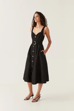 Aje Clay Belted Midi Dress Black Size 8 for rent on The Volte - image 1