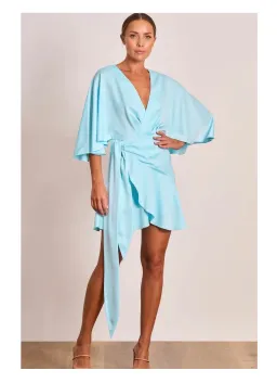 Pasduchas Lucia Wrap Mini Dress Sea Mist Size 12 for rent on The Volte - image 1