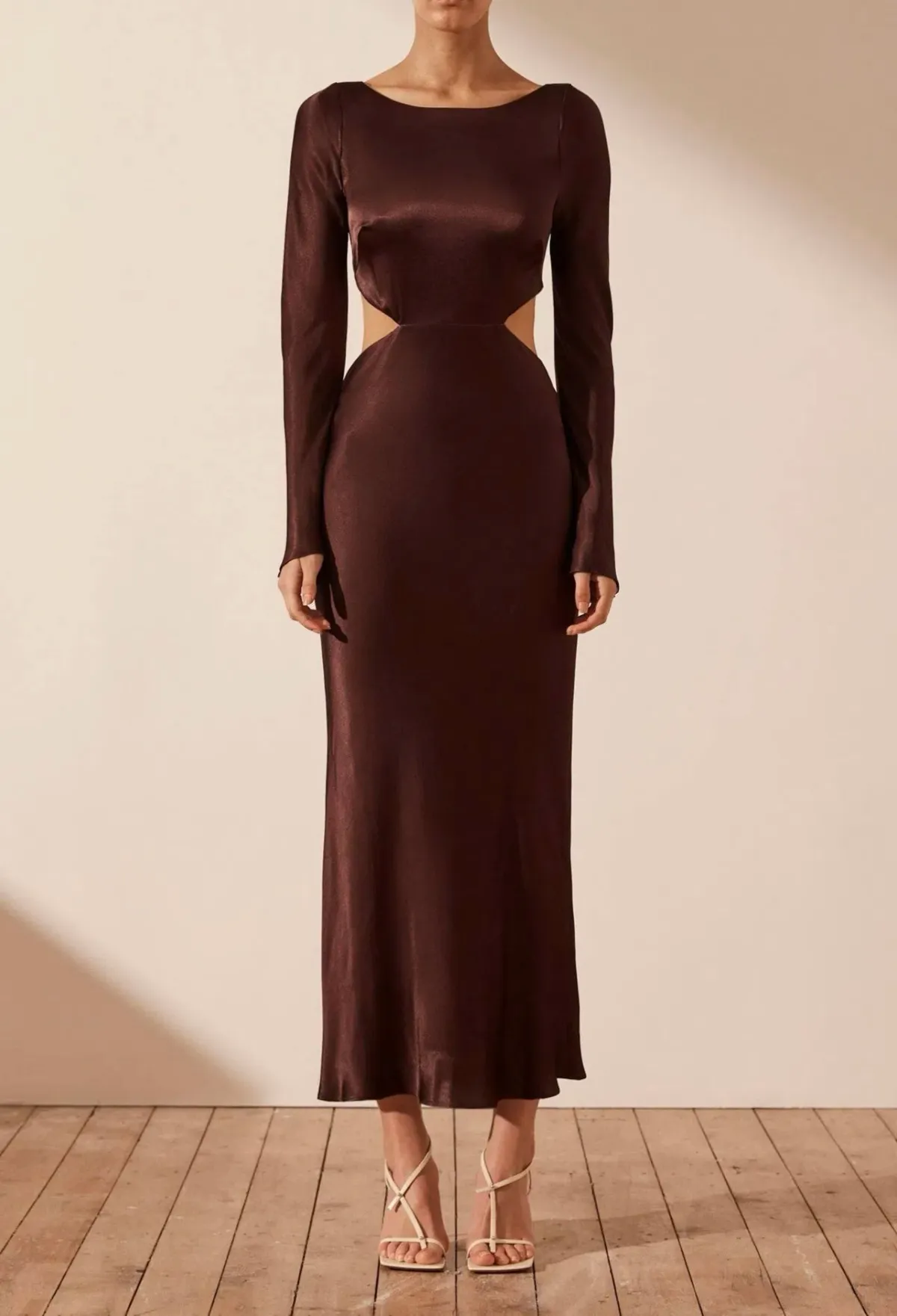 Shona Joy Lana Long Sleeve Open Back Midi Dress Burgundy Size 8 - Image 1