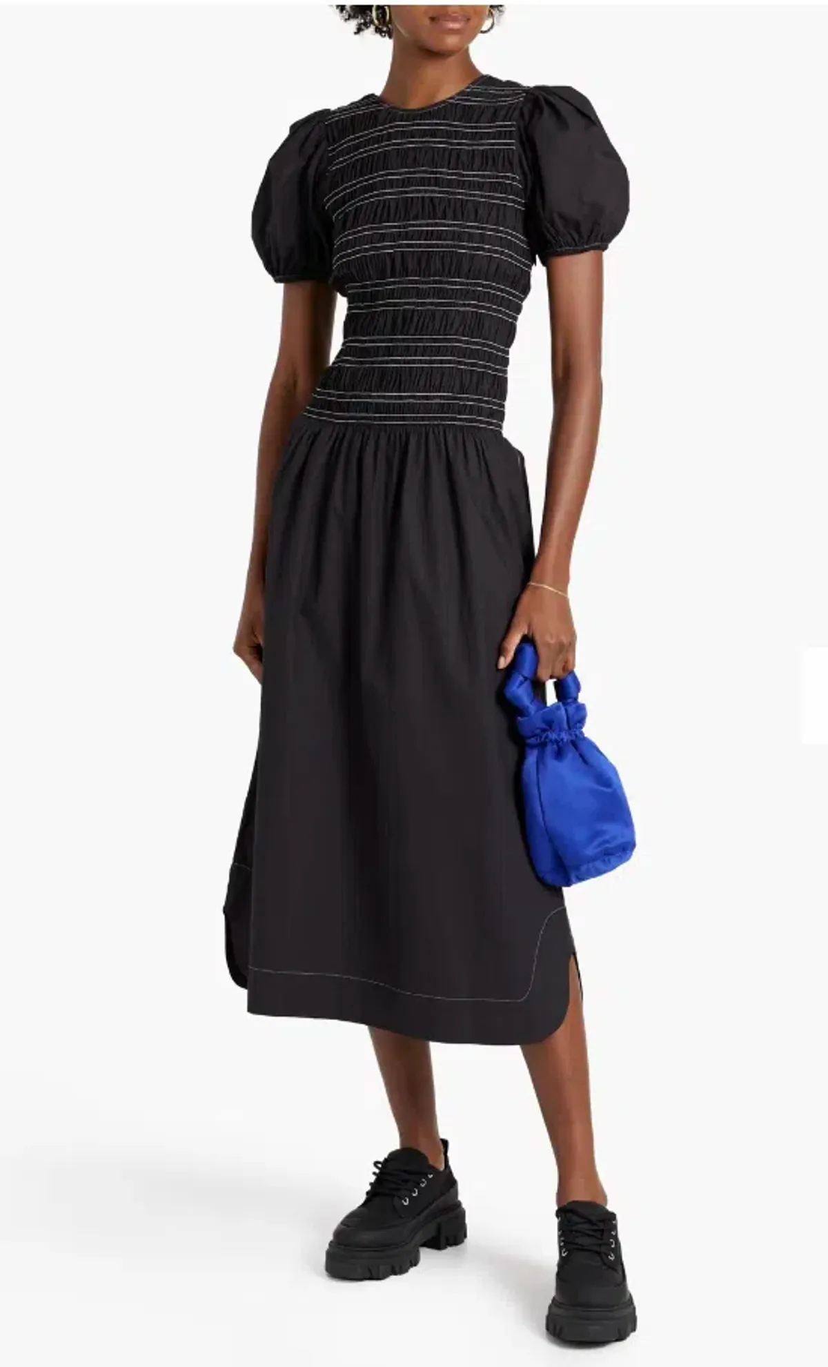 Ganni Poplin Shirred Dress Black Size 38/ AU 10 - Image 2