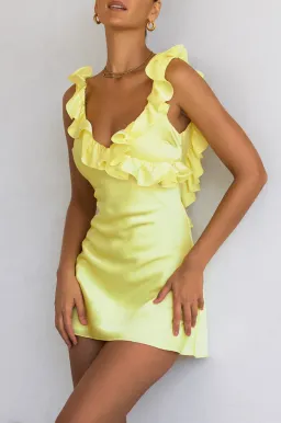 House of CB Tink  Satin Ruffle Mini Dress Buttercup Size 8 for rent on The Volte - image 3