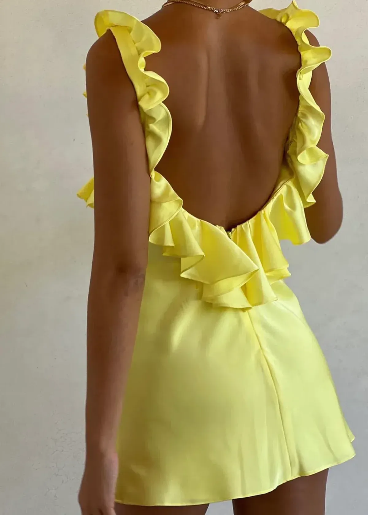 House of CB Tink  Satin Ruffle Mini Dress Buttercup Size 8 - Image 4