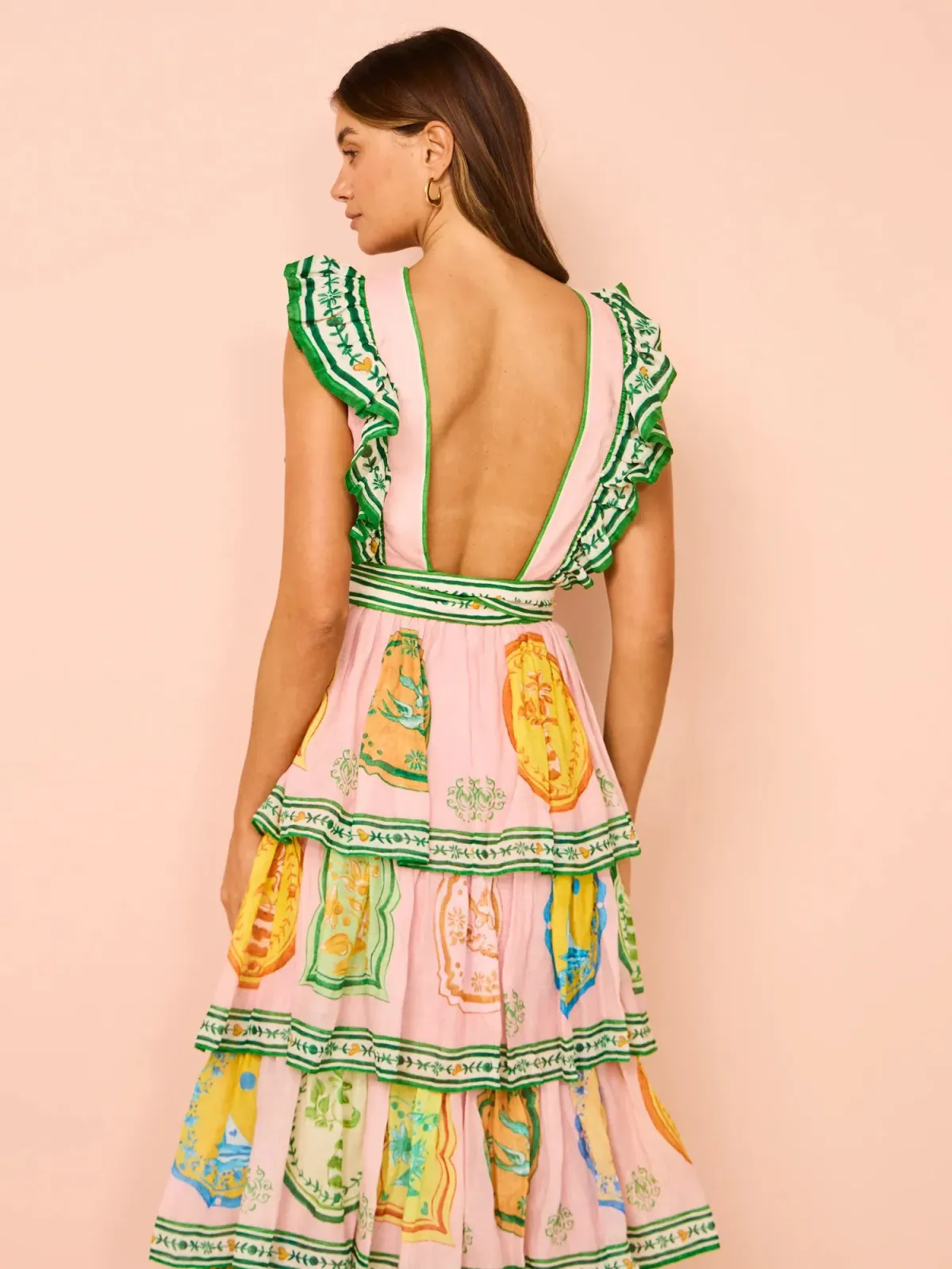 Alemais Porcelain Frill Midi Dress In Pink Size 10 - Image 10