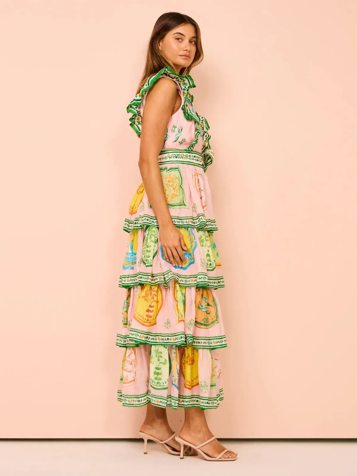 Alemais Porcelain Frill Midi Dress In Pink Size 10 - Image 8