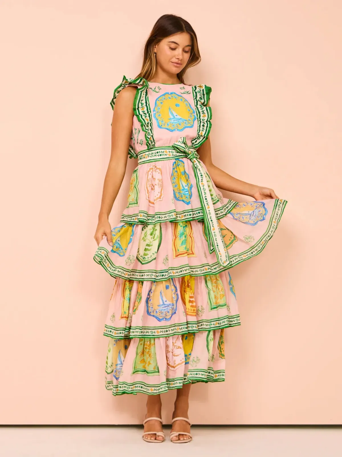 Alemais Porcelain Frill Midi Dress In Pink Size 10 - Image 1