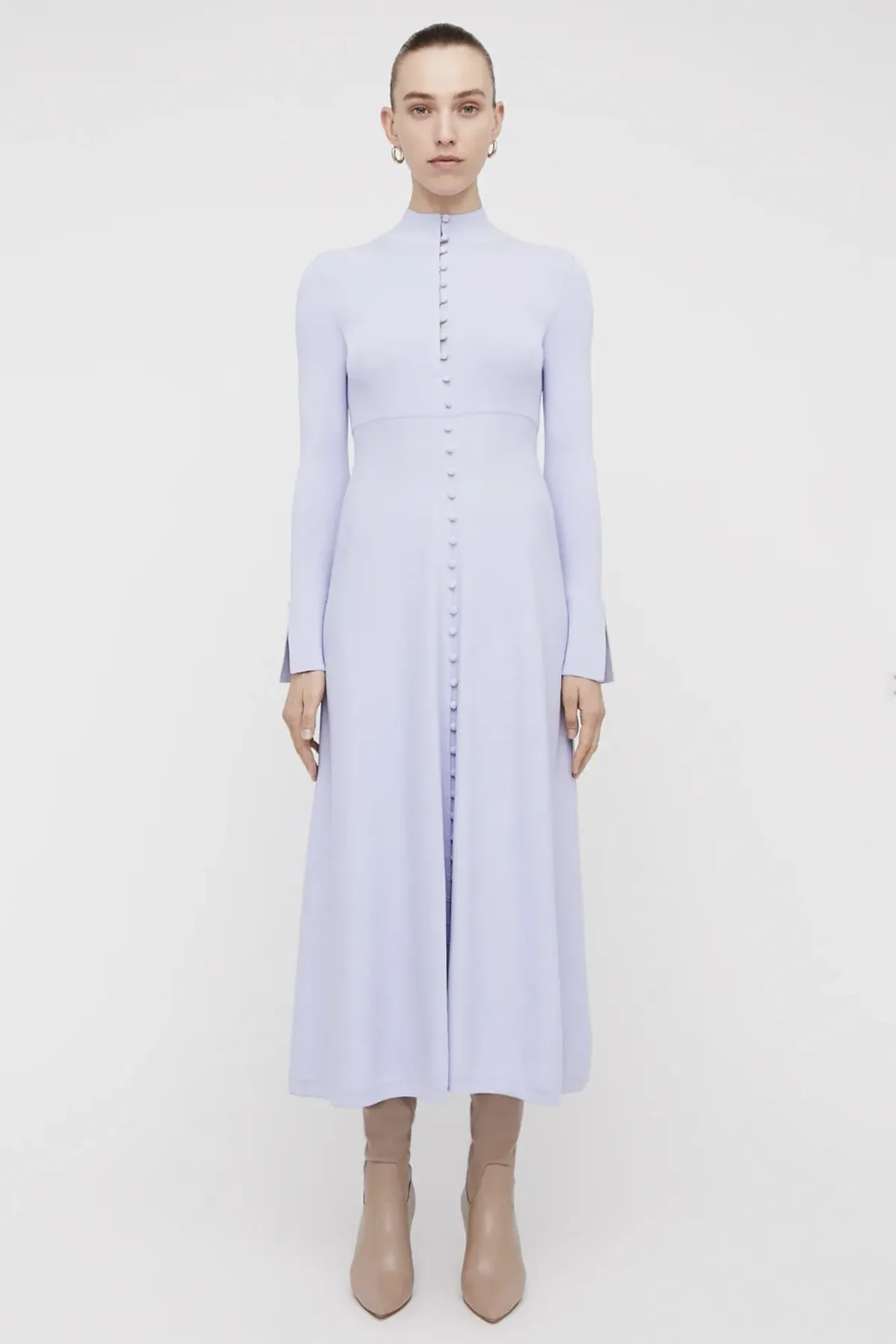 Scanlan Theodore Crepe Knit Button Polo Dress in Lilac Size 12 / L - Image 1