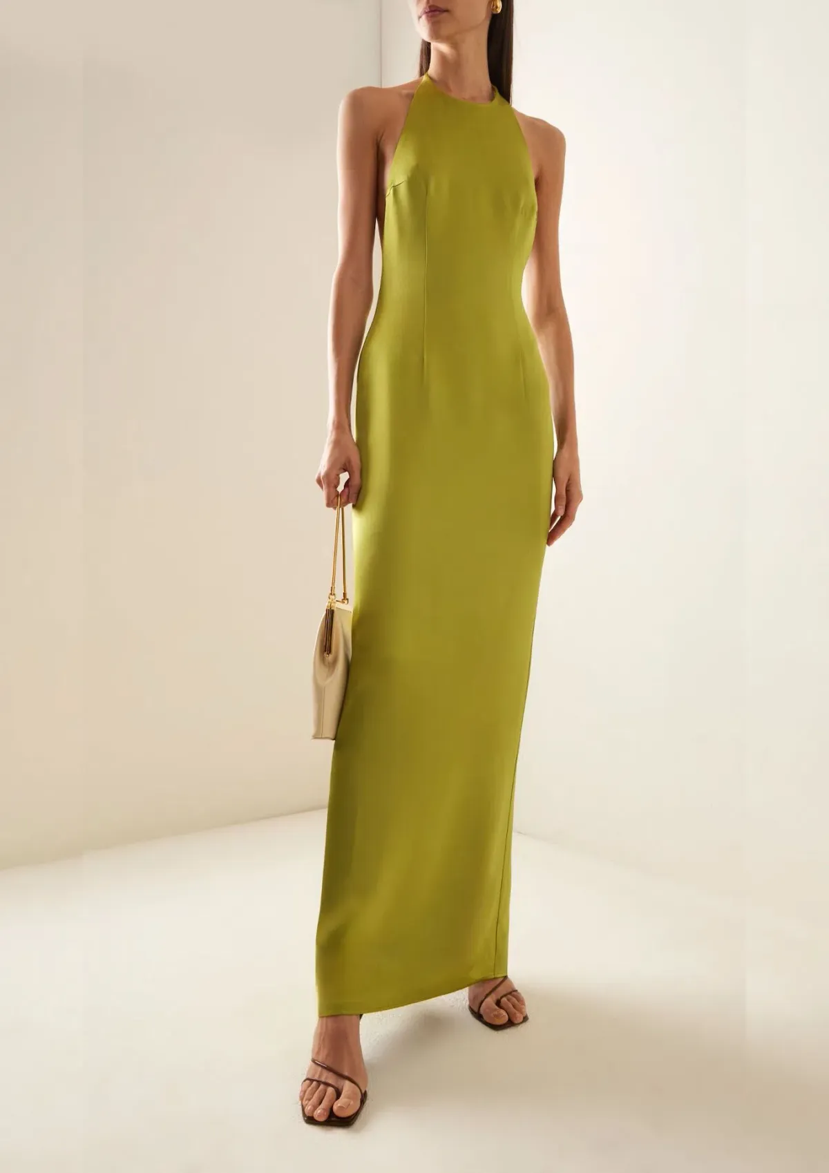 STAUD Janet Satin Halterneck Maxi Dress Lime Green Size 8  - Image 1