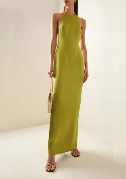 STAUD Janet Satin Halterneck Maxi Dress Lime Green Size 8 for rent on The Volte - image 1