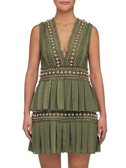 Khaki Lace Pleat Mini Dress Size 8 for rent on The Volte - image 1
