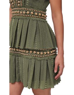 Khaki Lace Pleat Mini Dress Size 8 for rent on The Volte - image 4