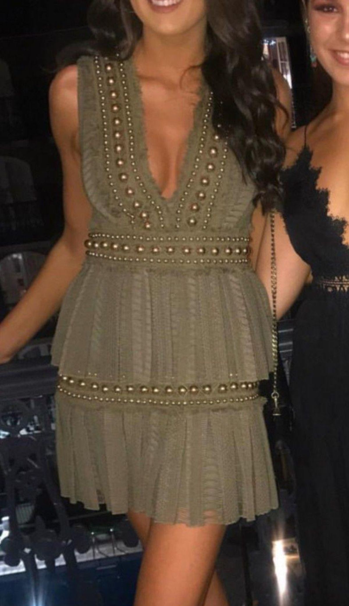 Khaki Lace Pleat Mini Dress Size 8 - Image 5