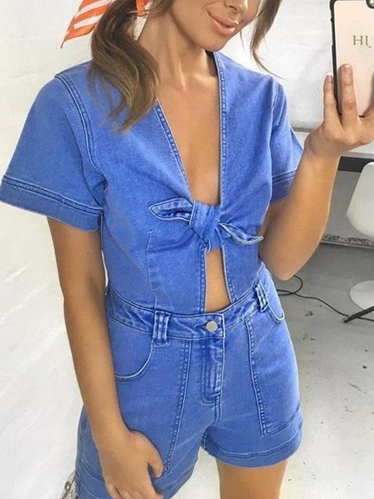 Seed Heritage Bow Denim Romper Blue Size AU 6 - Image 1