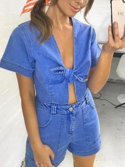 Seed Heritage Bow Denim Romper Blue Size AU 6 for rent on The Volte - image 1