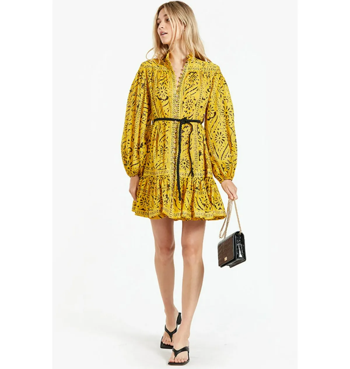 Zimmermann Lulu Drop Waist Dress in Yellow Print Size 3 / AU 14 - Image 2