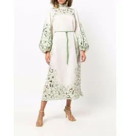 Zimmermann Teddy Floral Midi Dress Cream/Green Size 1 / AU 10 for rent on The Volte - image 1