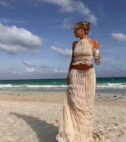 Arcina Ori Juliette Halter Top & Maxi Skirt Set Warm Cream Size S / AU 8 for rent on The Volte - image 3