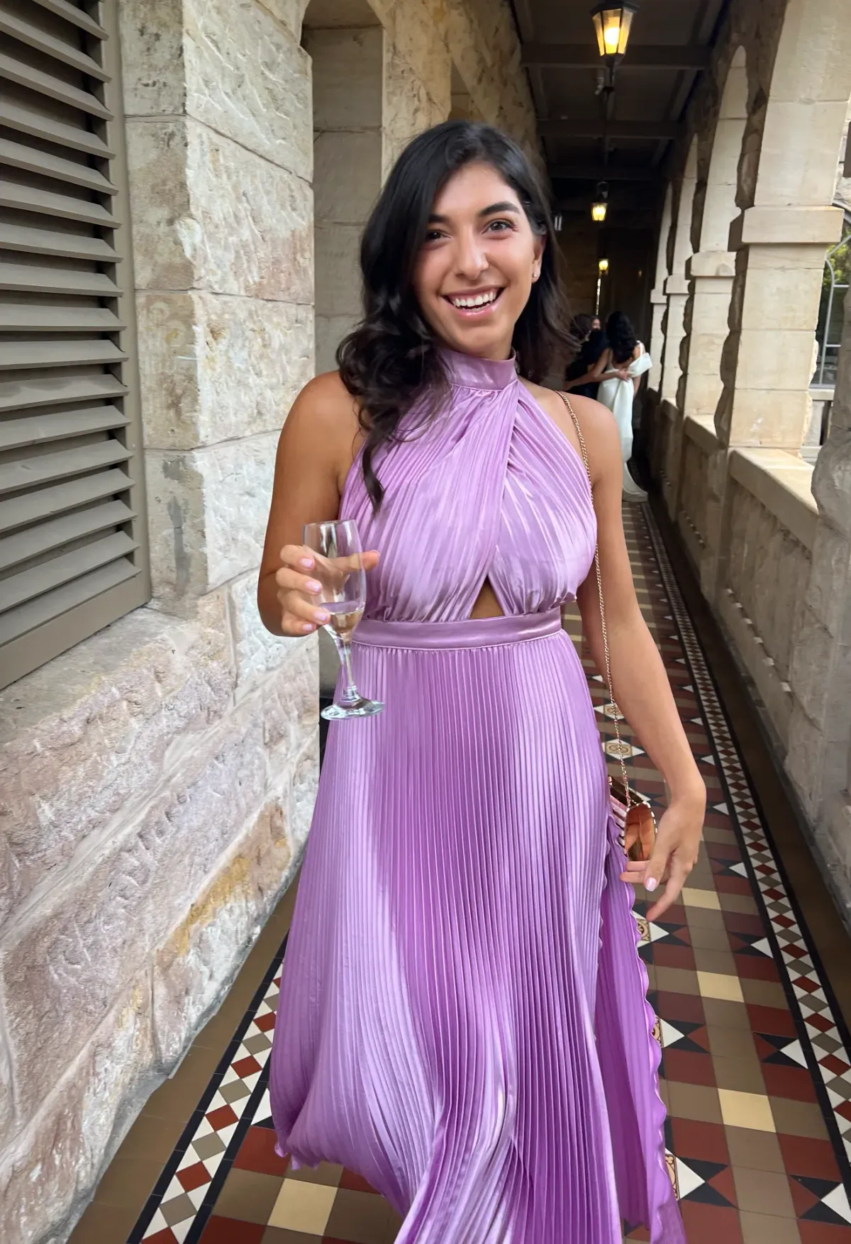 L'Idée Pleated Halterneck Dress Violet Purple Size 8 - Image 4