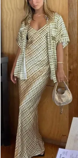 Dissh Dilan Vacation Shirt and Satin Slip Dress Set Print Size 6 for rent on The Volte - image 3