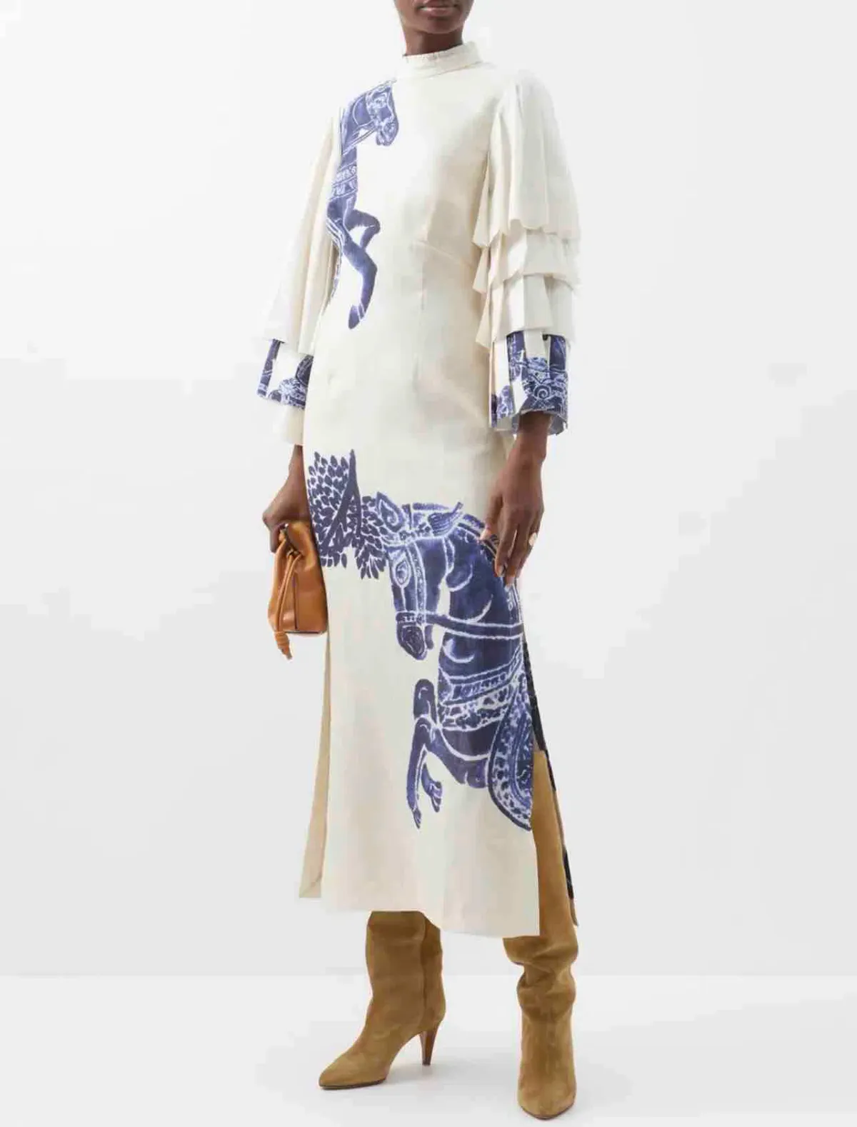 Alemais Rider Pleat Sleeve Midi Dress Cream/Blue Size 14 - Image 2