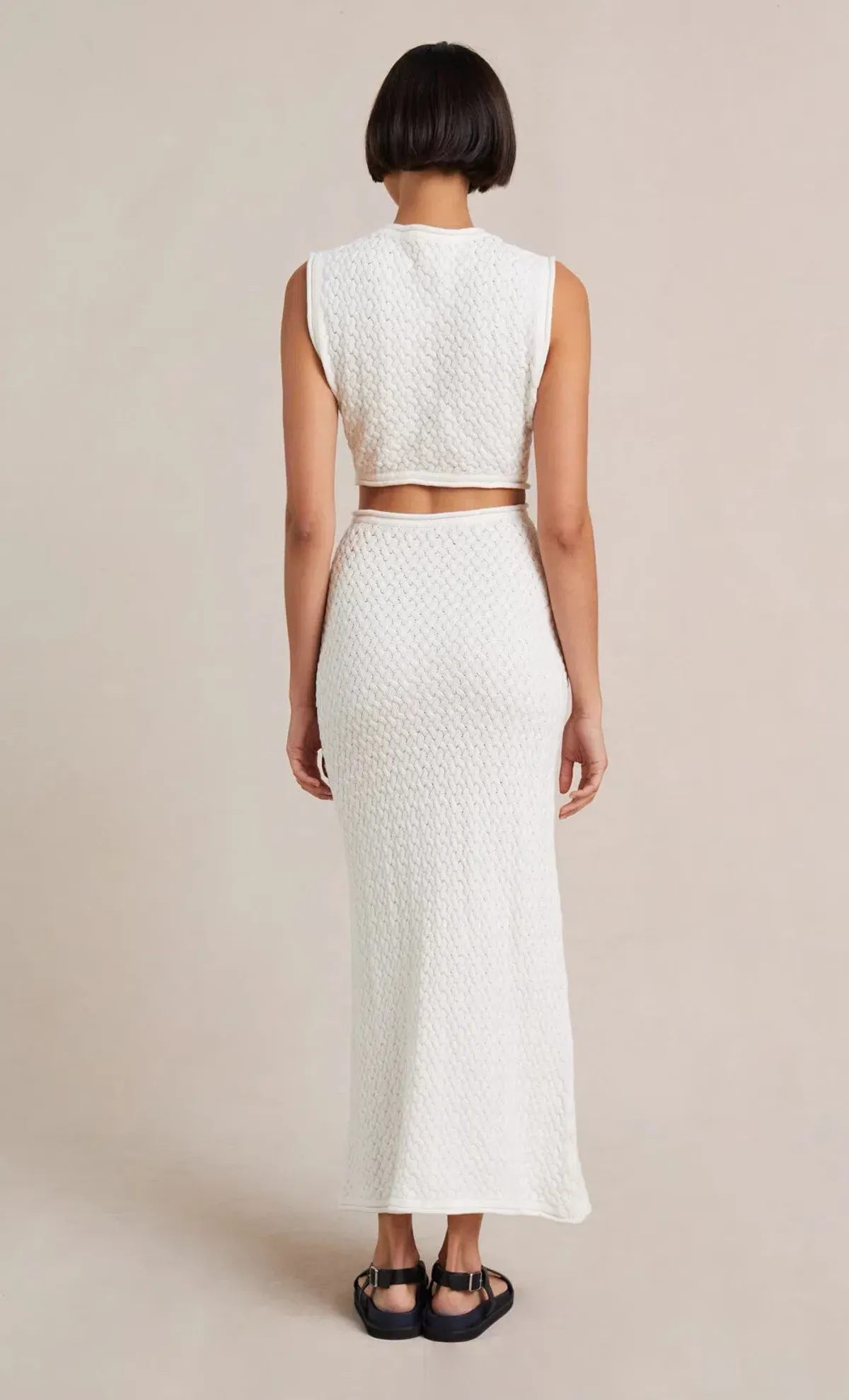 Bec & Bridge Effie Knit Cut Out  Midi Dress White Size 8 - Image 3