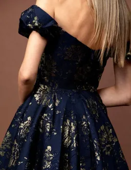 Bariano Sandy Sweetheart Off Shoulder Gown Navy/Gold Size 16 for rent on The Volte - image 6