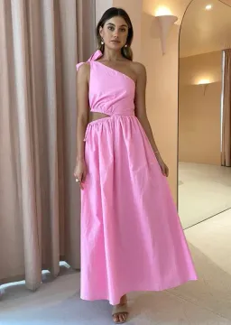 By Nicola Gabriella One Shoulder Midi Dress in Pink Grapefruit Size 10 for rent on The Volte - image 2