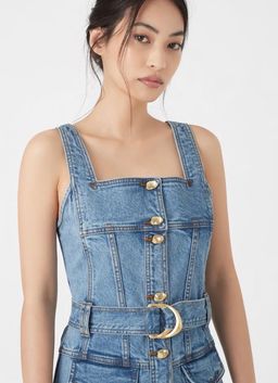 Aje Paperbark Denim Belted Mini Dress Blue Size 4 for rent on The Volte - image 4