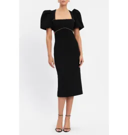 Rebecca Vallance Victoria Puff Sleeve Midi Dress in Black Size S / AU 12 for rent on The Volte - image 1