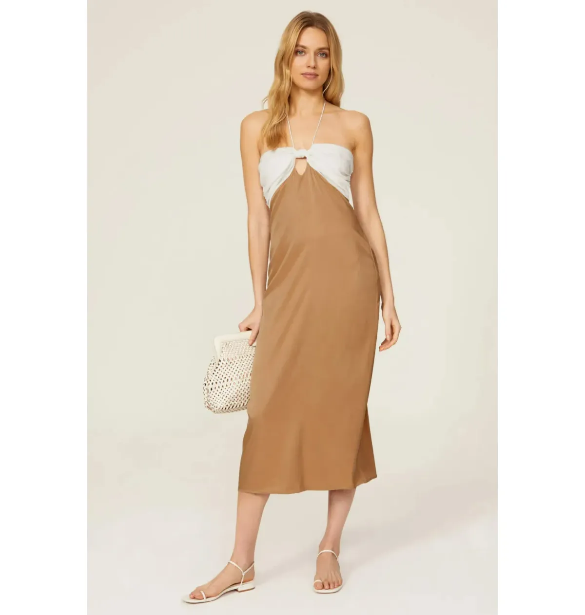 Third Form Lets Split Slip Dress Off White And Tan Size AU 14 - Image 1