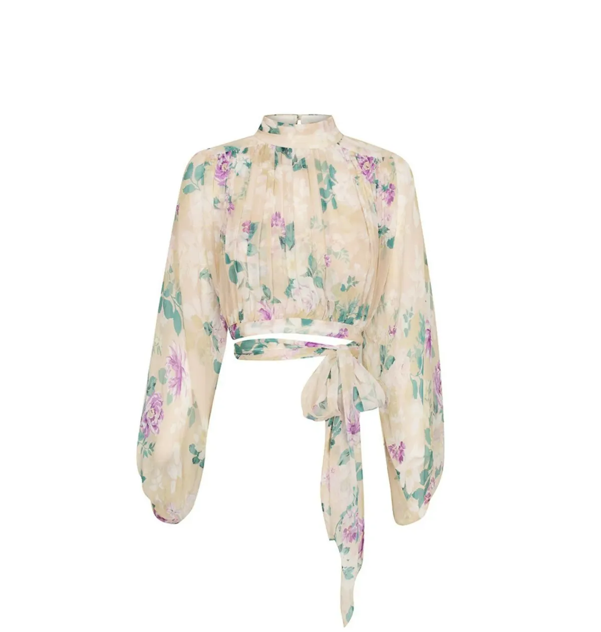 Shona Joy Dontella Cropped Long Sleeve Blouse And Donatella Shirred Ra Ra Skirt Set Floral Size AU 6 - Image 4