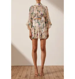 Shona Joy Dontella Cropped Long Sleeve Blouse And Donatella Shirred Ra Ra Skirt Set Floral Size AU 6 for rent on The Volte - image 1
