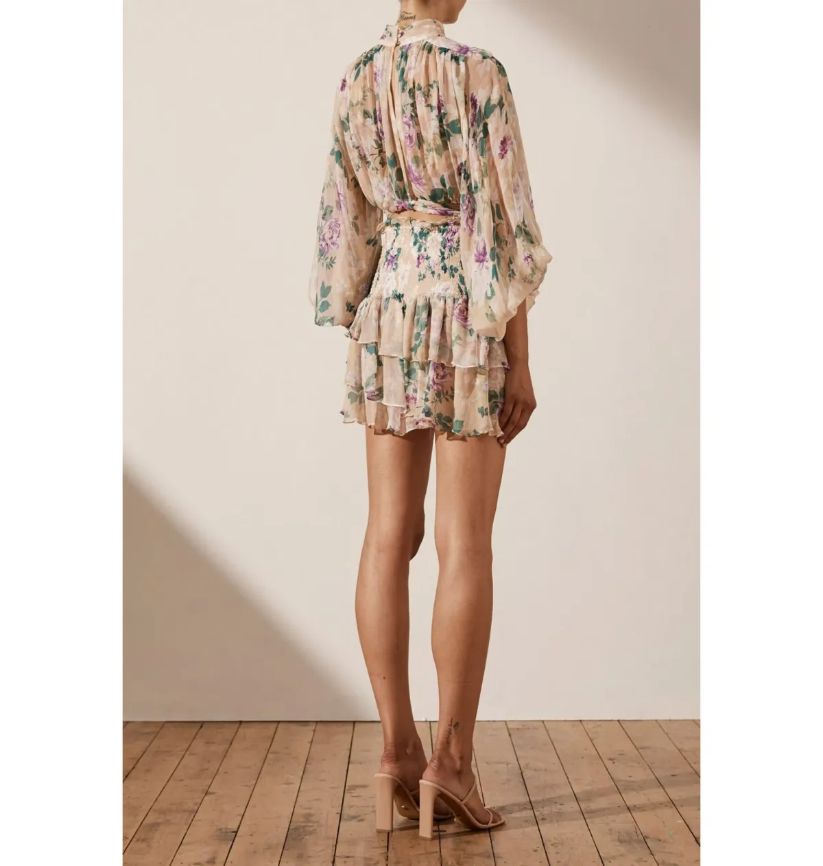 Shona Joy Dontella Cropped Long Sleeve Blouse And Donatella Shirred Ra Ra Skirt Set Floral Size AU 6 - Image 3