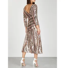 Rixo London Tyra Striped Sequined Crepe Midi Dress in Multi Size AU M for rent on The Volte - image 3