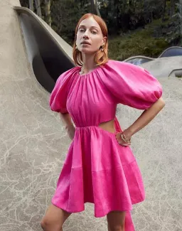 Aje Admiration Lace Up Mini Dress Pink Size AU 10 for rent on The Volte - image 4