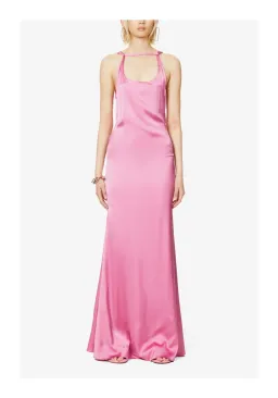 Jacquemus Mentalo Open-Back Satin Maxi Dress Pink Size 12 for rent on The Volte - image 1