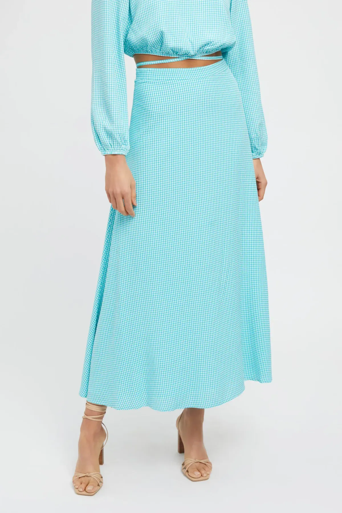 Kookai Brady Long Sleeve Top and Midi Skirt Set Aqua/White Size 36 / AU 8 - Image 2
