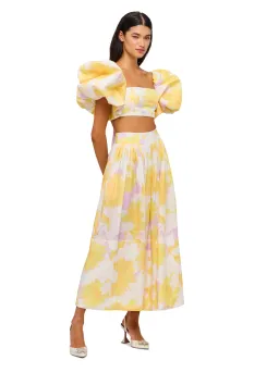 Leo Lin Simone Puff Top and Elina Pleated Midi Skirt Set Jasmine Print in Sun Size 8 for rent on The Volte - image 3