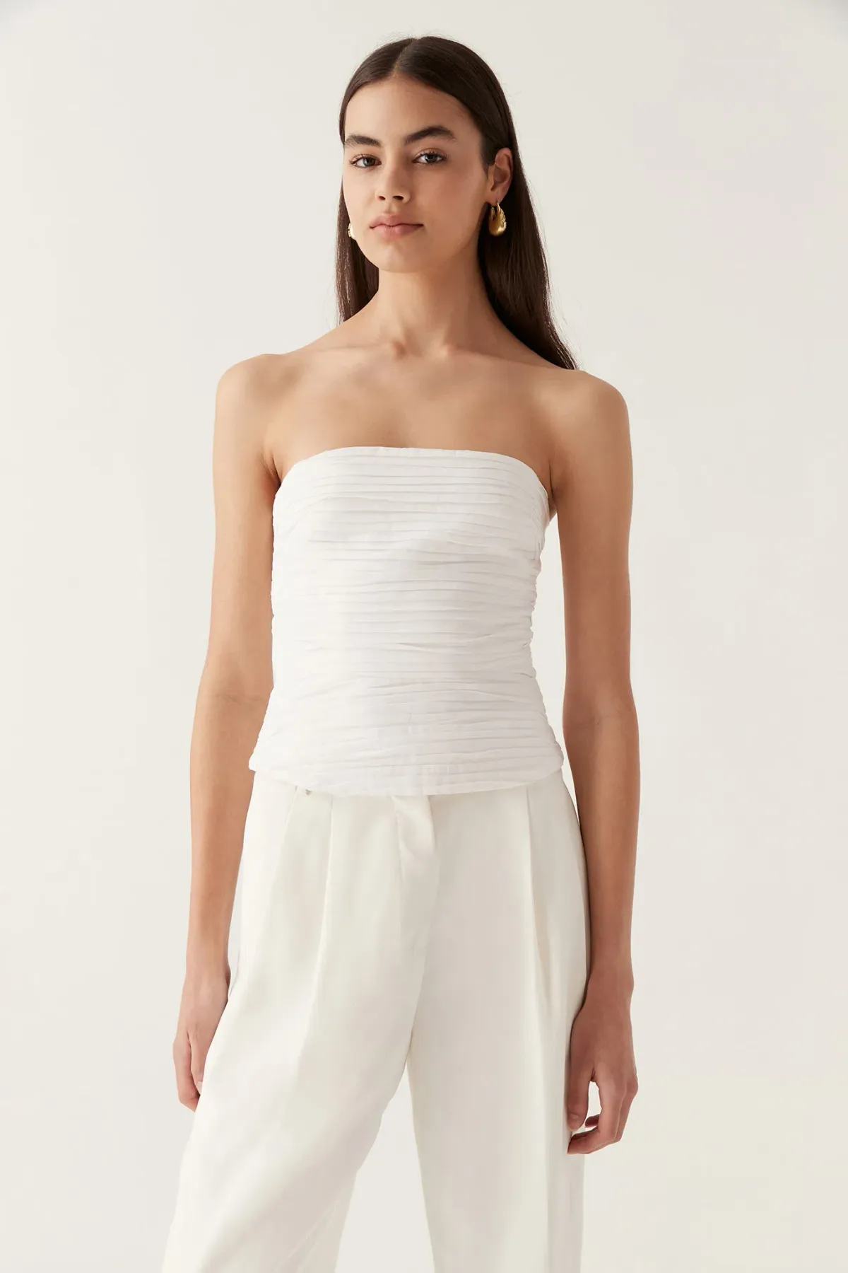 Aje Sunbeam Ruched Bustier Ivory Size 4 - Image 1