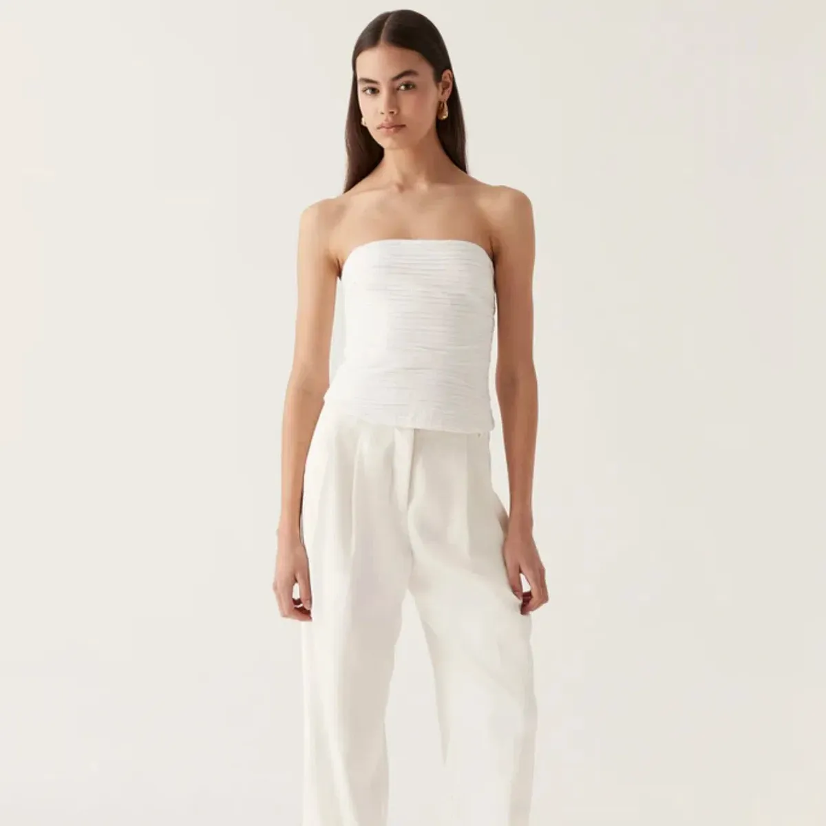 Aje Sunbeam Ruched Bustier Ivory Size 4 - Image 2