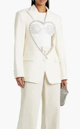 Area NYC Cutout Crystal-embellished Wool-blend Blazer White Size 8 for rent on The Volte - image 2