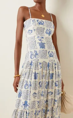 Agua by Agua Bendita Lima Tiered Printed Linen Maxi Dress in Print Size 8 for rent on The Volte - image 2