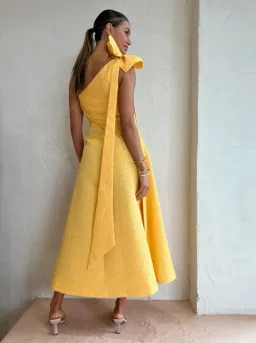Rachel Gilbert Emiliano Midi One Shoulder In Lemondrop Size 6 for rent on The Volte - image 2