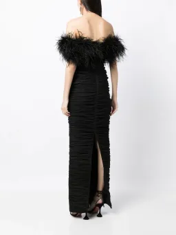 Rachel Gilbert Zion Feather Trim Ruched Gown Black Size 10 for rent on The Volte - image 3